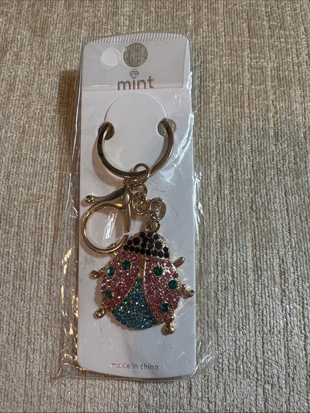 mint Gold-Tone Multicolor Crystal Ladybug Keychain